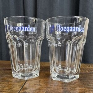 Set of 2 ~  Hoegaarden ~‎  Heavy Hexagonal Beer Glasses 25 cl  Belgium Barware